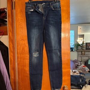 Navy Distressed Women's Skinny Jeans